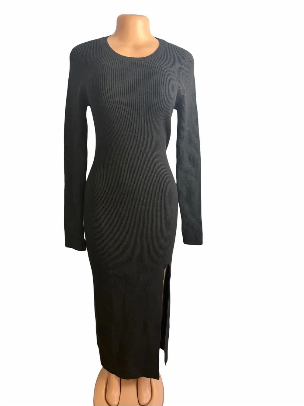 Abercrombie & Fitch Black Ribbed Long Sleeve Knit Dress